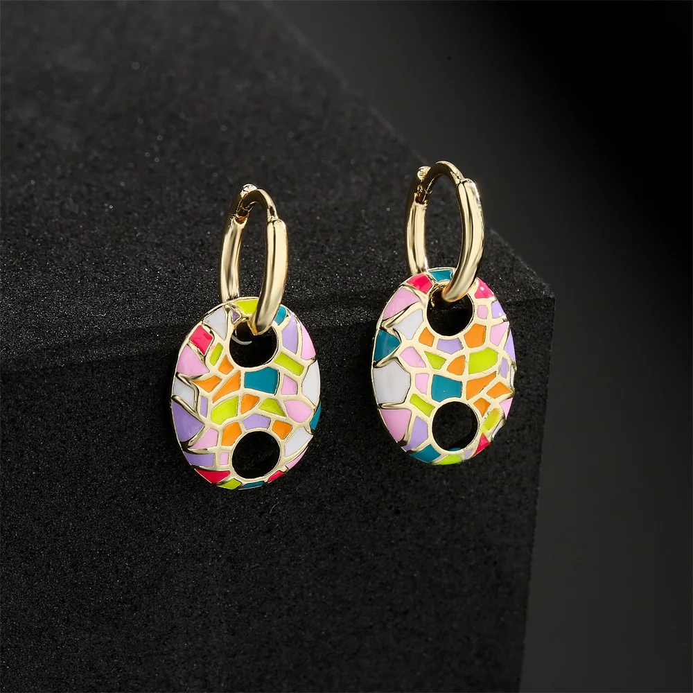 

Personalized color oil drop geometric shape earrings copper plated small earrings