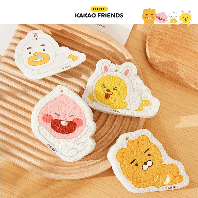 Kawaii KAKAO FRIENDS Anime Hobby Ryan Apeach Household Kitchen Dishwashing Sponge Wipe Stain Remover Scrub Dish Cleaning Rag