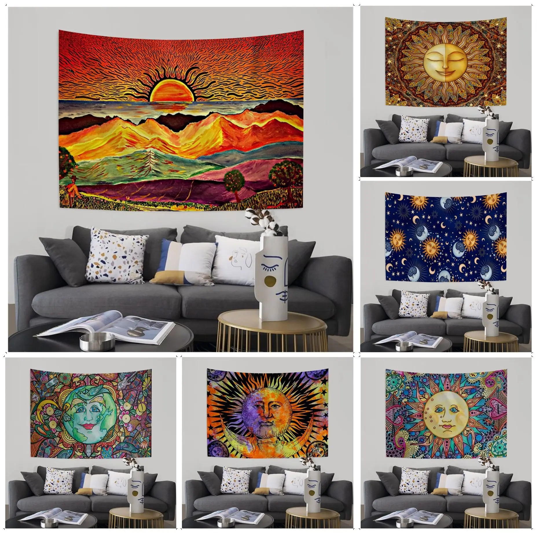

Mandala Sun And Moon Cartoon Tapestry Cheap Hippie Wall Hanging Bohemian Wall Tapestries Mandala Decor Blanket