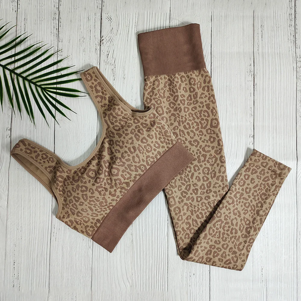 

Women Sportswear Yoga Set Seamless Fitness Suit Leopard Print Workout Clothes For Women Tracksuit Gym Set Wear Sports Outfit