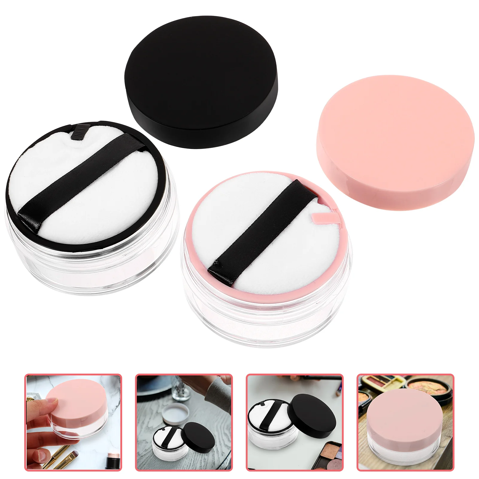 

4pcs Empty Cushion Compact Case Powder Puff And Container Loose Powder Containers with Puff 20g