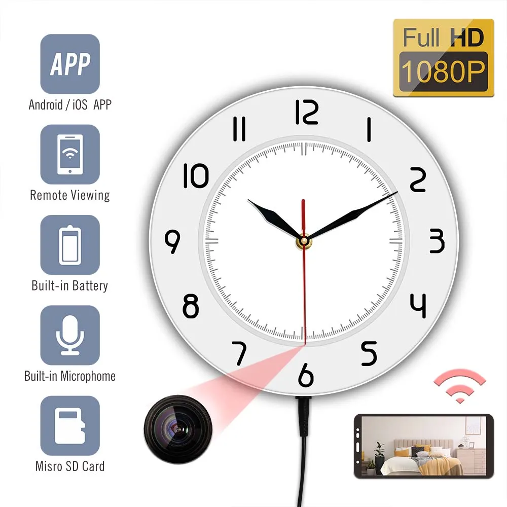 

Modern Simple Design 1080P WiFi Camera Wall Clock For Home Office Security Silent Wall Clock Wireless Motion Detection Nanny Cam