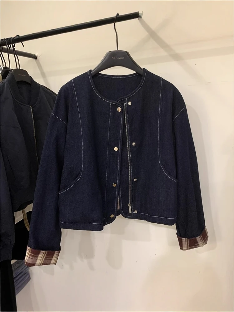 Hong Kong Sle Retro Denim Short coat Women 2024 Autumn New Korean Casual Loose Temperament Slimming Jacket Top