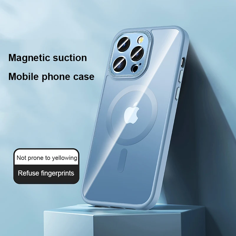 

Магнитный Прозрачный чехол для телефона iPhone 14 Pro Max 13Pro Max 12 ProMax, с металлическим кольцом для объектива, Защитная прозрачная задняя крышка