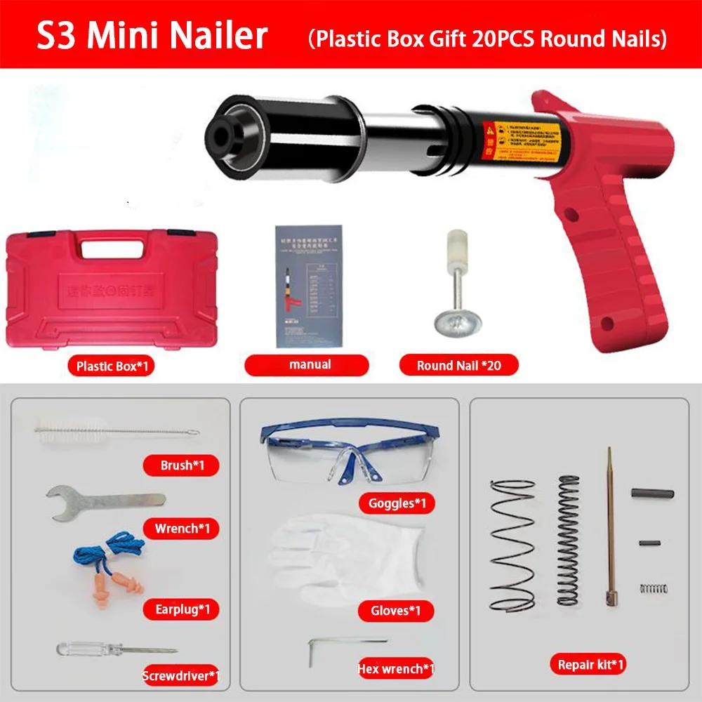 S3 Мини Гвоздезабивная пистолет с 20 круглыми гвоздями Домашний инструмент для ремонта и укладки кабеля на потолке, бетонной стене и крепления проводов.