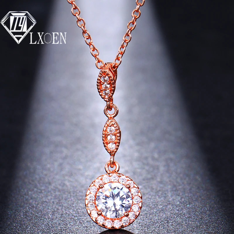 

LXOEN 2019 New Design Round Necklace for Women White Rose Gold 3 Colors Fashion Zircon Jewelry for Women Gift