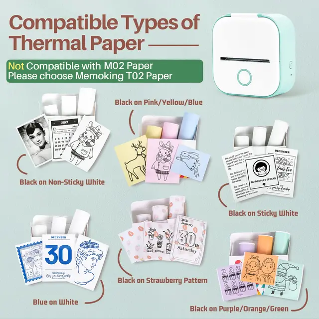 Phomemo T02 Pocket Printer Portable Thermal Printer Inkless Stickers Maker Mini Wireless Printer for Home School Office 6