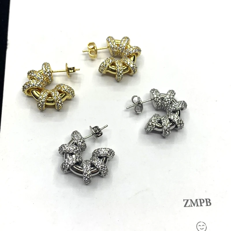 Rhinestone full spiral hoop earrings for women bold tube hoop earrings luxury designer jewelry 2022 new