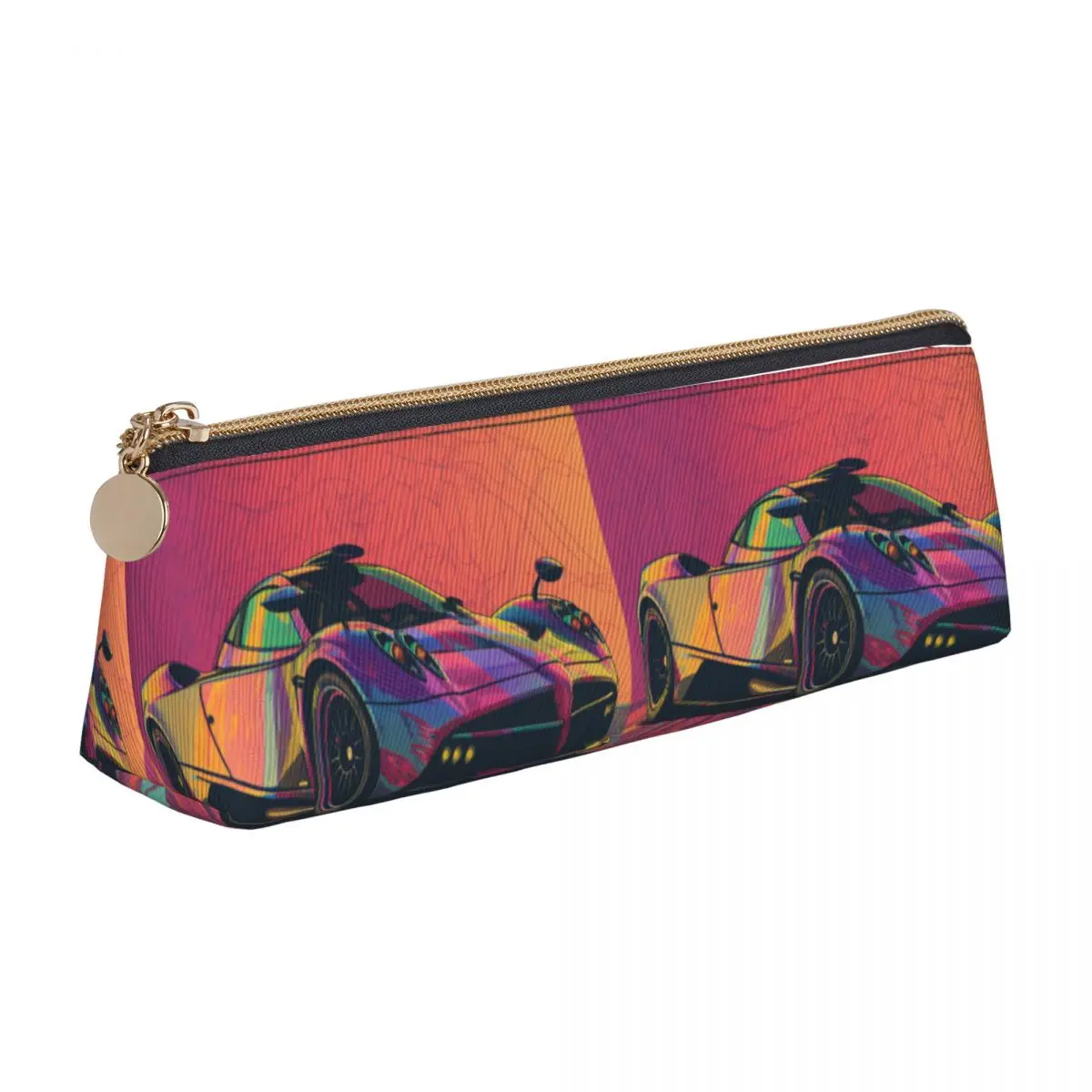 

Speed Sports Car Triangle Pencil Case Cover Art Neo Fauvism Simple Zipper Pencil Box Girls Boys Stationery Leather Pen Pouch