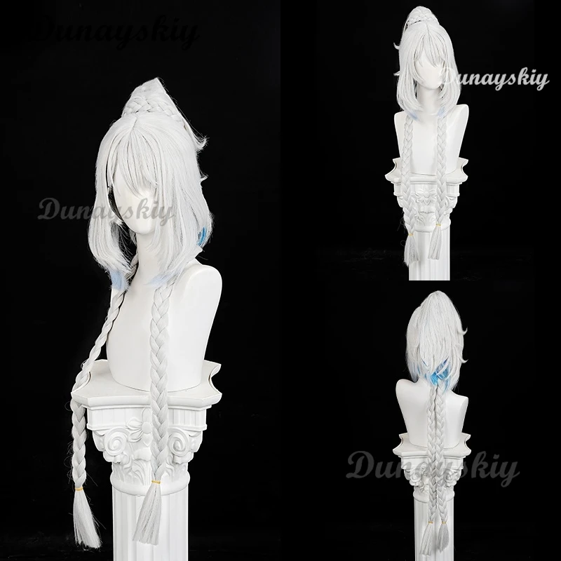 Genshin Impact Muinaa Косплей Парик 100 см Белый Синий Длинные Косы Meztli Springs Natlan Хэллоуин