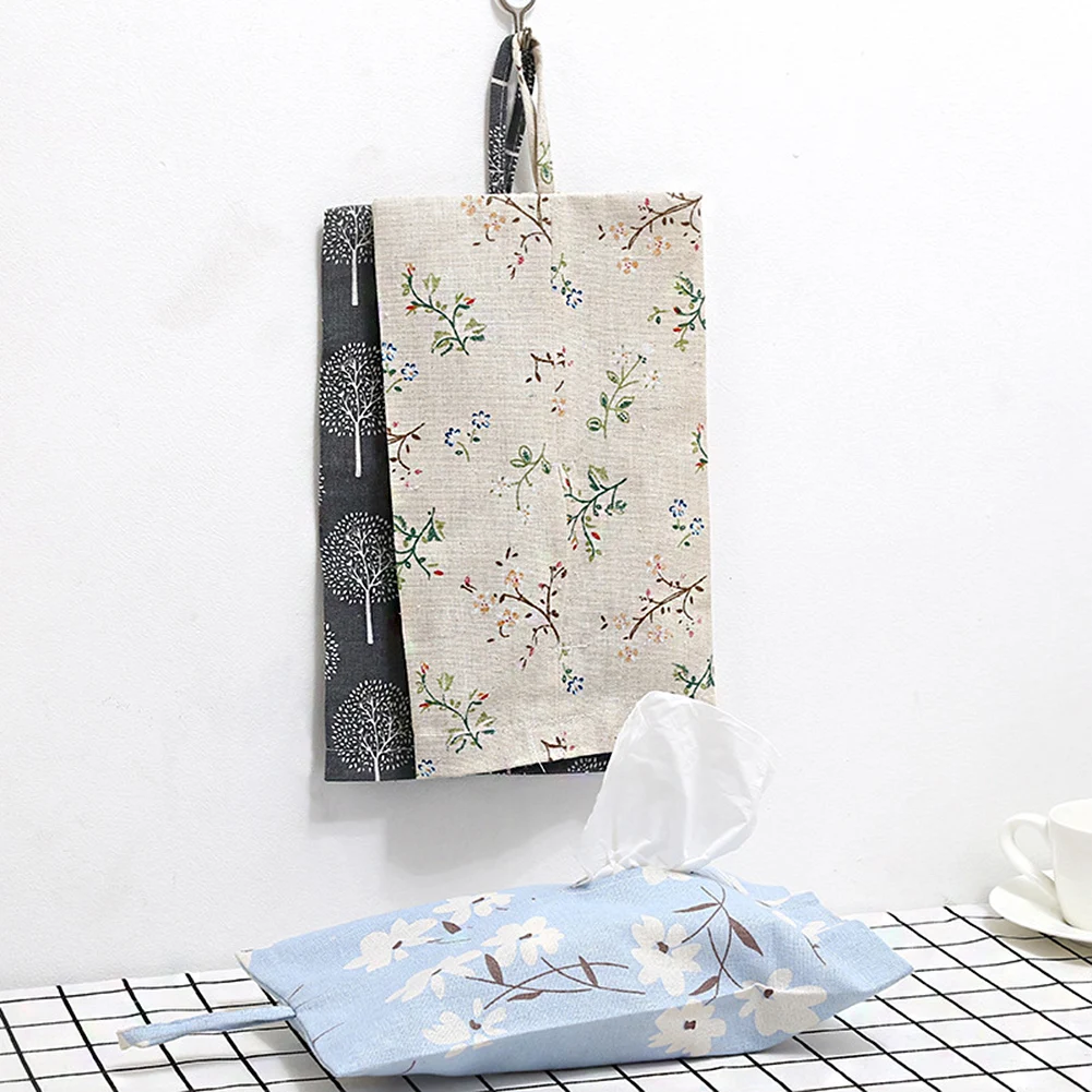 

Portable Hanging Cotton Linen Tissue Case Box Living Room Container Home Car Napkin Papers Bag Holder Box Home Table Decoration