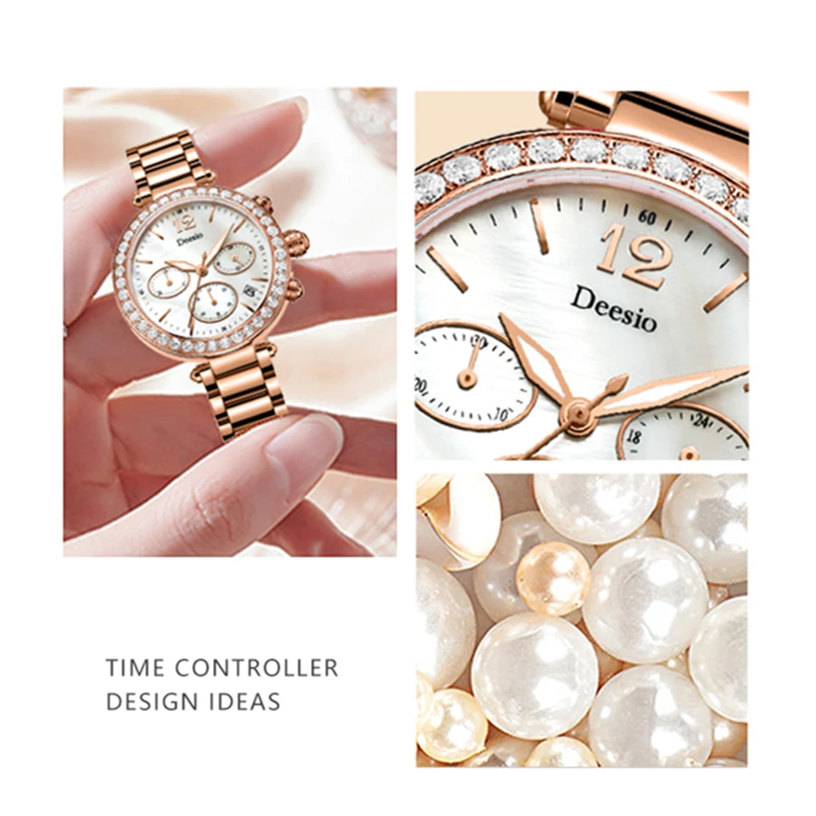 Роскошные женские кварцевые часы Deesio водонепроницаемые наручные с японским