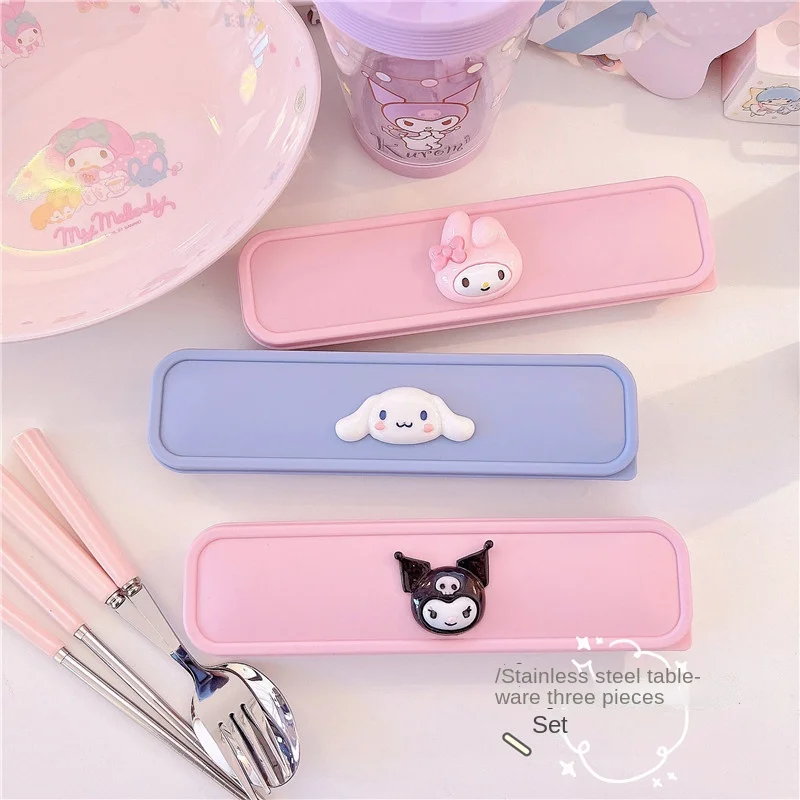 Sanrioed My Melody Cinnamoroll Kuromi керамическая ложка из нержавеющей стали вилка палочки для