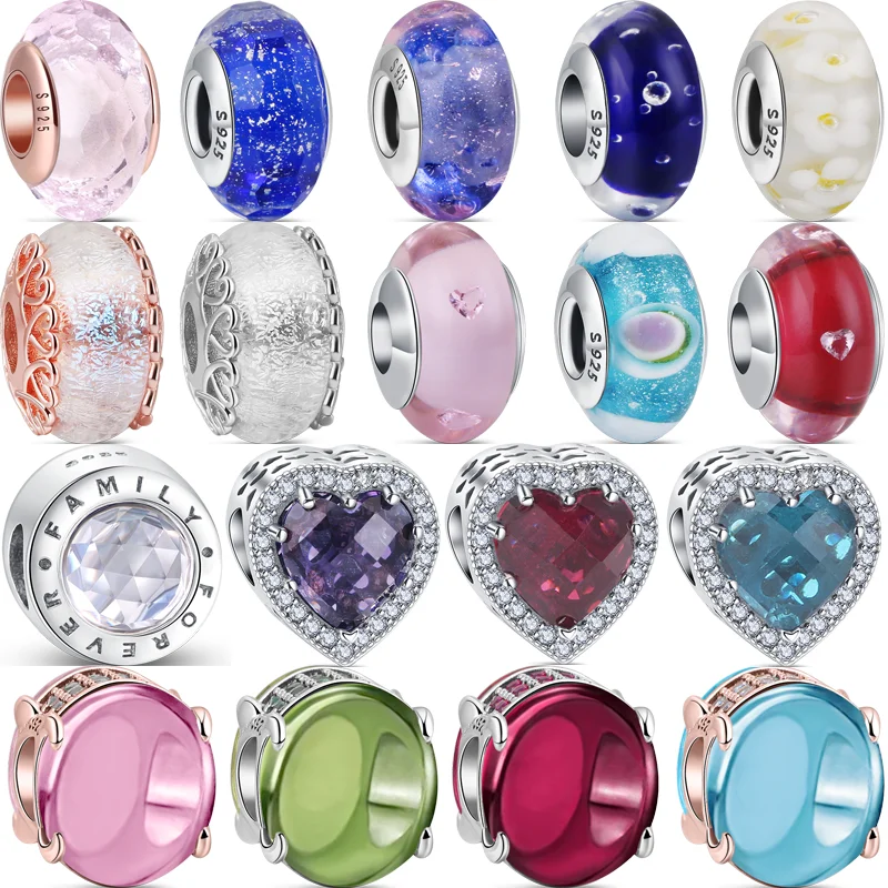 Colorful Murano Glass Bead Flower Heart Bubble Leaves Charm Fit Original Brand Bracelet 100% 925 Sterling Silver Women Jewelry