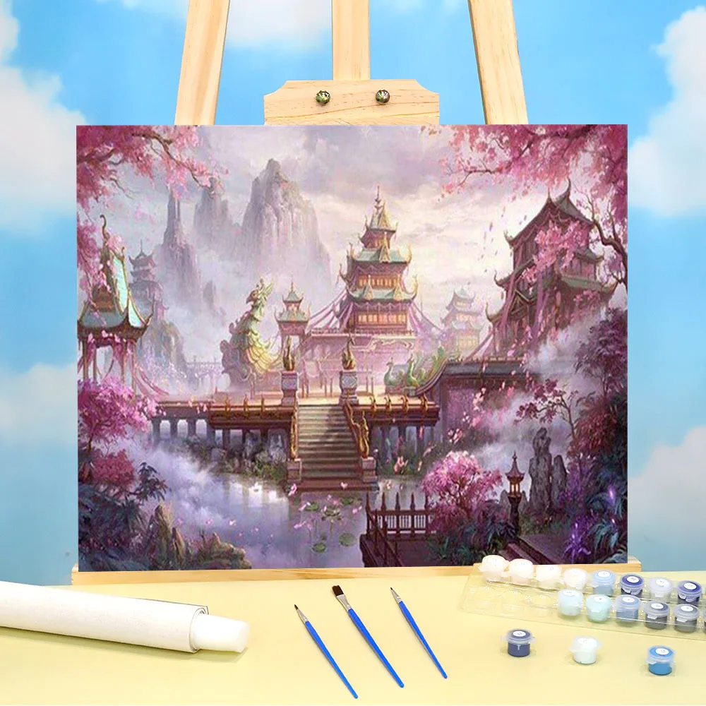 Scenery Tower Paint By Numbers Package Acrylic Paints 40*50 Canvas Pictures Wall Decoration  Children  Drawing