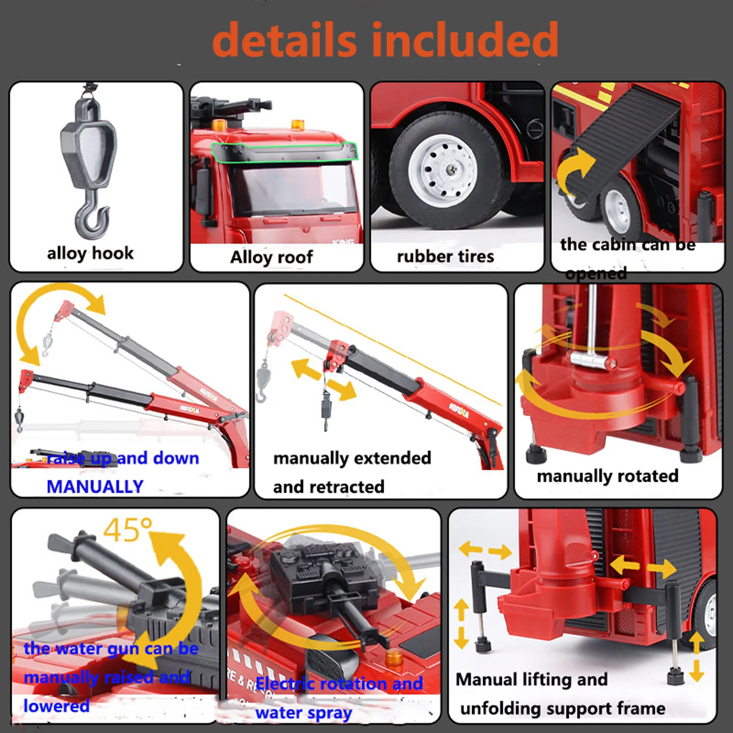 HUINA 1/18 9CH 1362 пожарная машина с дистанционным управлением 2 4G разбрызгиватель