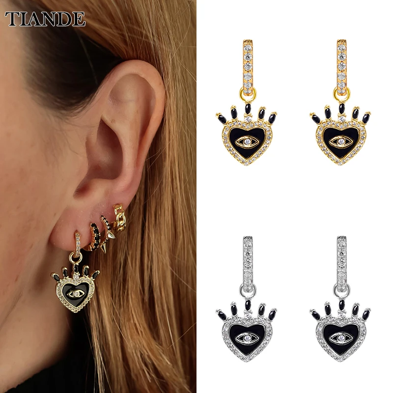 

TIANDE Gold Plated Hoop Drop Earrings for Women Enamel CZ Zircon Piercing Evil Eye Heart Dangle Earrings 2022 Jewelry Wholesale