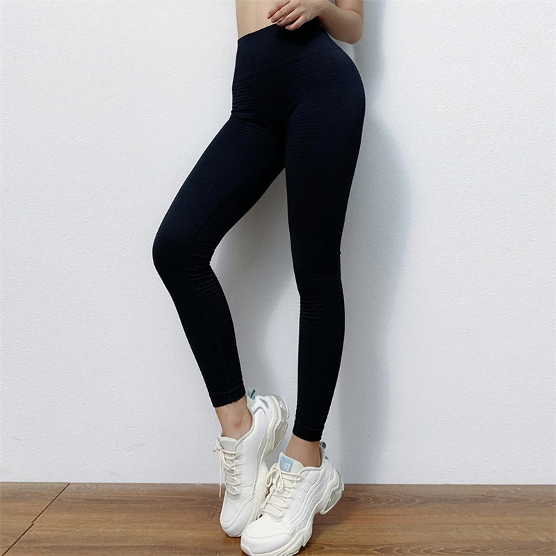 Women Yoga Sports Leggings Plain Breathable Seamless Workout High Waist Athletic Leggings Scrunch Butt Gym Fitness Leggings