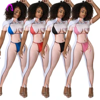 3d printed women rompers short sleeve mock neck skinny one piece overalls 2022 autumn new high street workout fitness jumpsuit