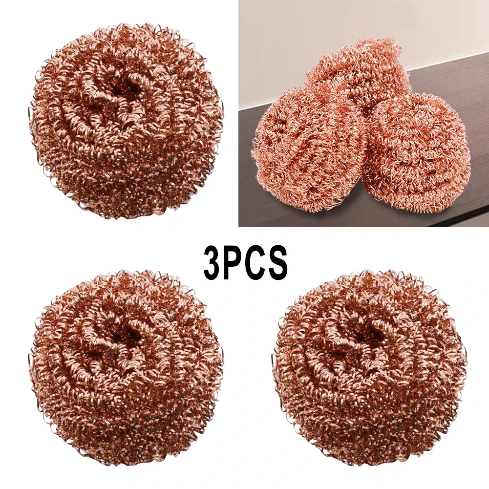 

3PCS Copper Coated Scourer Heavy Duty Kitchen Pots Pans Scrubber Copper Wire Ball Cleaning Ball Kitchen Fast Cleaning Tool