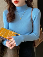 2022 autumn and winter women sweaters fashion solid half high collar slim elasticity pullover long sleeve top knit sweater women