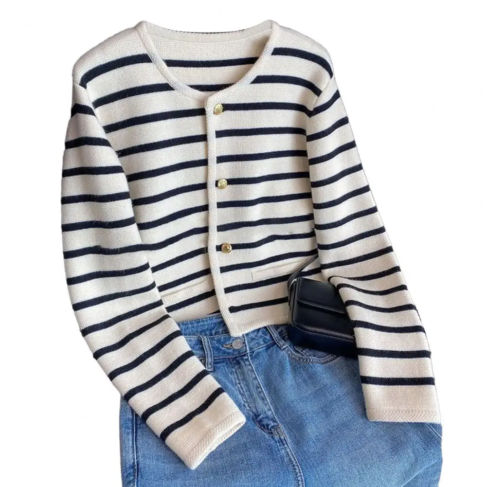 

Women Girl Striped Sweater Long Sleeves Single Breasted Jacket Loose Cardigan Winter Knitting кардиган женский