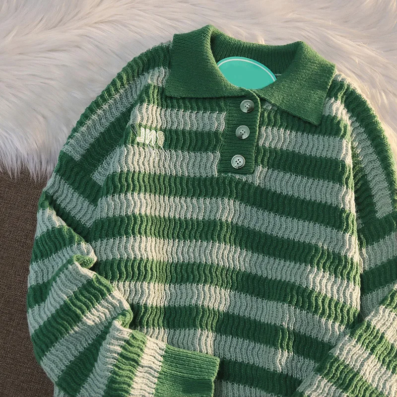 

Women Korea Loose Vintage Striped Sweaters Autumn Long Sleeve Oversize Knit Sweater Hip Hop Ulzzang BF Winter Pullovers Tops