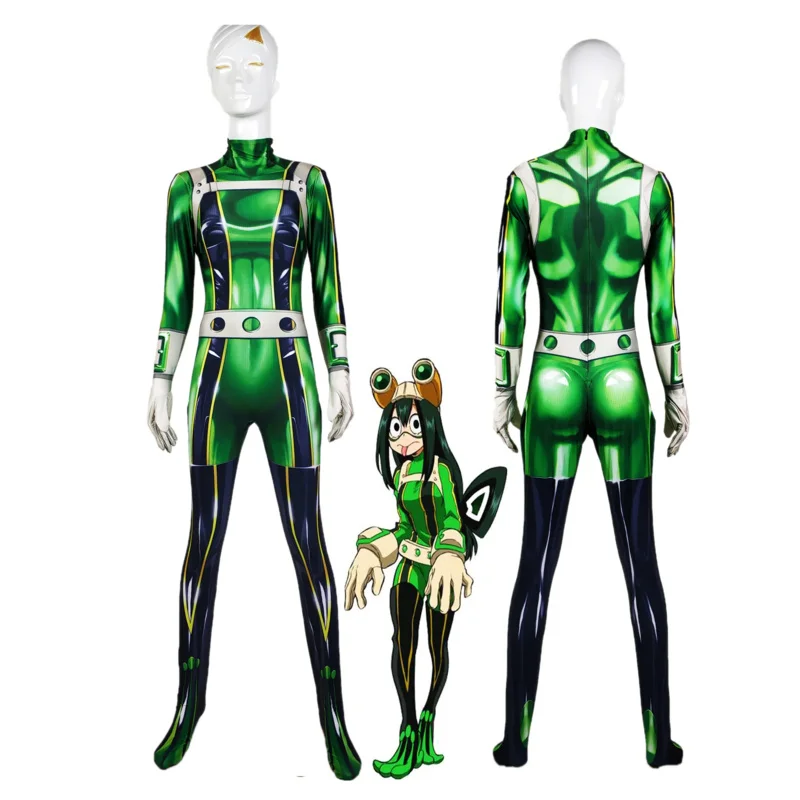 Новинка 2025 костюм для косплея MyHero Academy Froppy Tsuyu Asui на Хэллоуин зентай женщин и