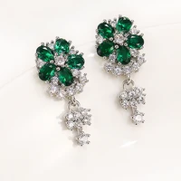 huitan fashion green flower dangle earrings for women elegant ear accessories dance party birthday gift romantic earring jewelry