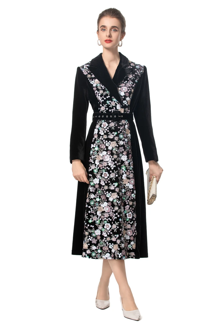 Женский Тренч с отложным воротником и длинными рукавами бархатное велюровое