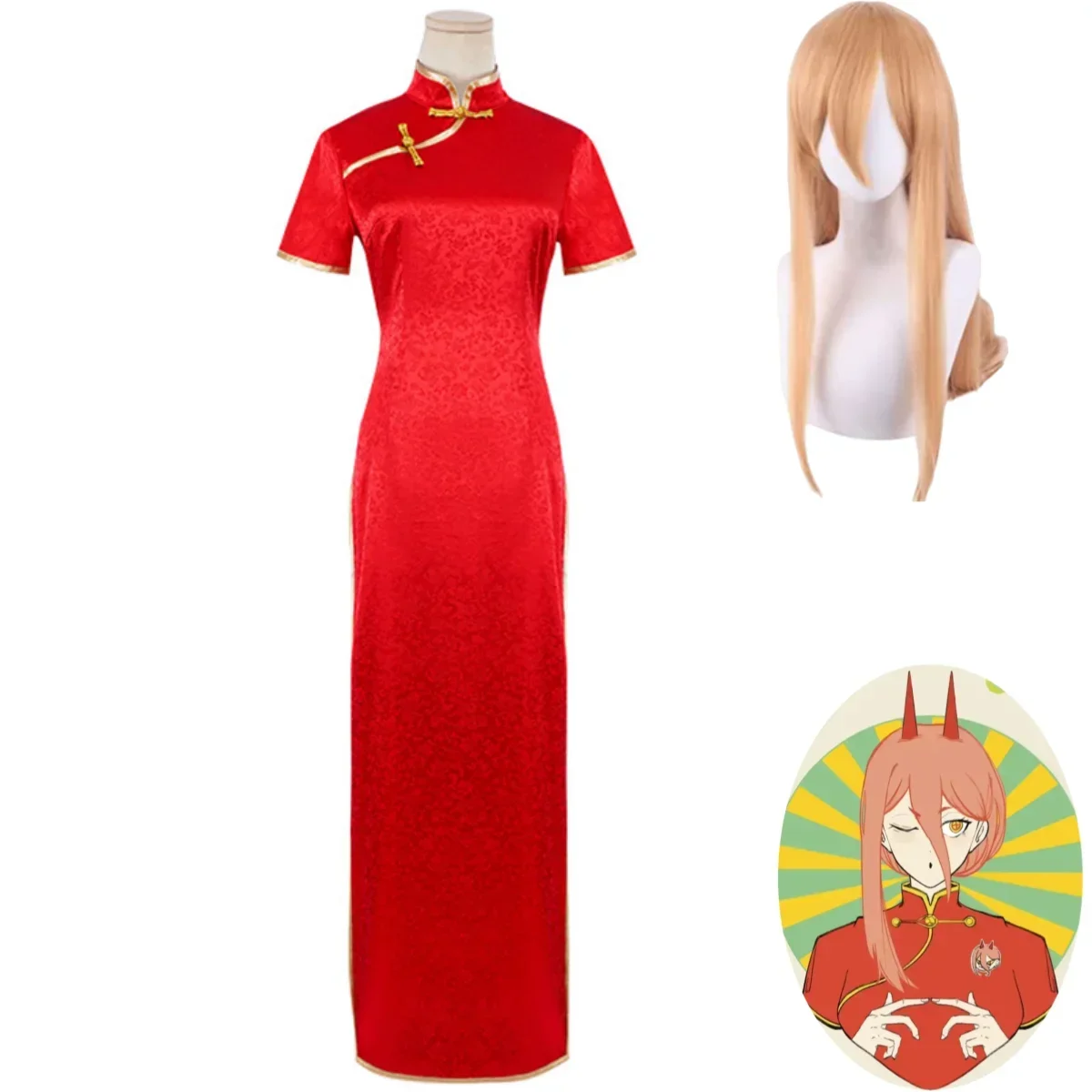 Костюм для косплея человека из аниме бензопила красный Чонсам в китайском стиле