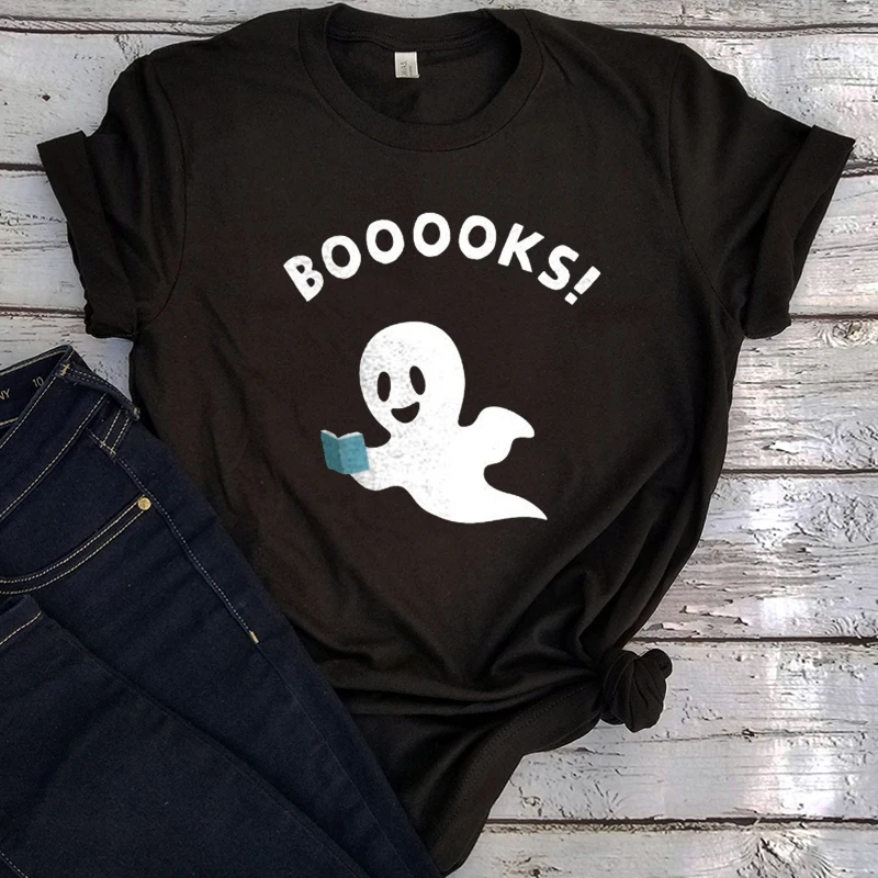 

Ghost Books Boo Shirt Halloween Reading Shirt Women Librarian T-Shirt Librarian Gift Halloween Party Teacher Graphic Tee