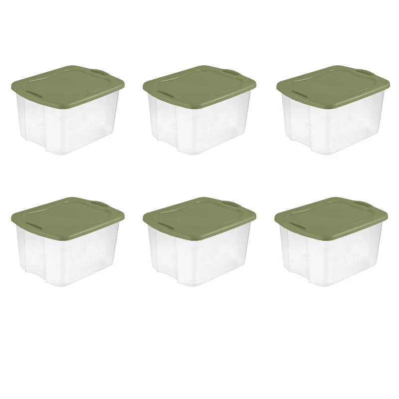

Sterilite 70 Qt. EZ Carry Plastic, Clear/Sage Legume, Set of 6 storage box organizer box storage containers