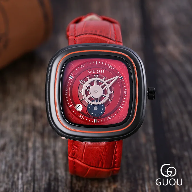 GUOU ancient European men's watch with calendar fashion trend square retro waterproof quartz men's watch enlarge