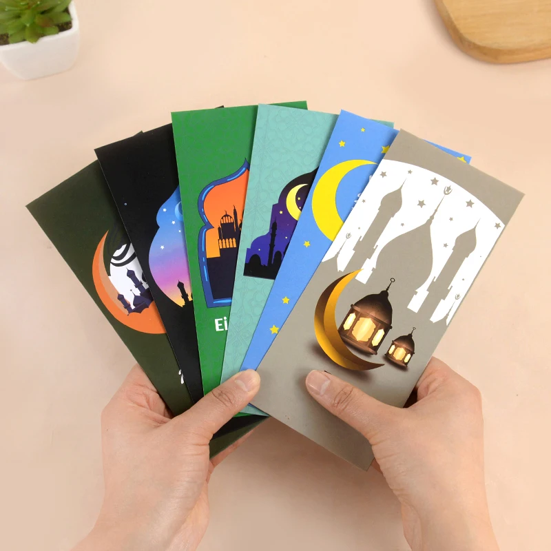 Конверты Eid Mubarak 6 шт. Al-Fitr подарки карточки наличные деньги красные блестящие для