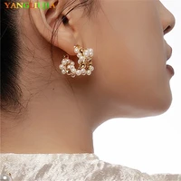 c shape metal pearl earrings european and american style personality fashion stud earrings ms girl travel wedding accessories