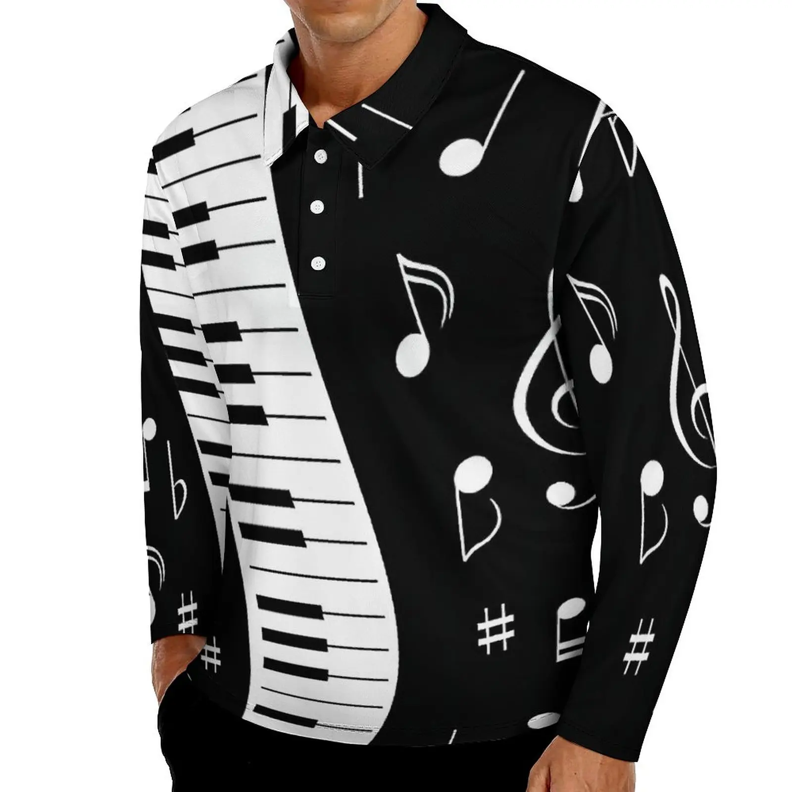 Ретро музыкальная нота повседневные футболки мужские белые и черные рубашки