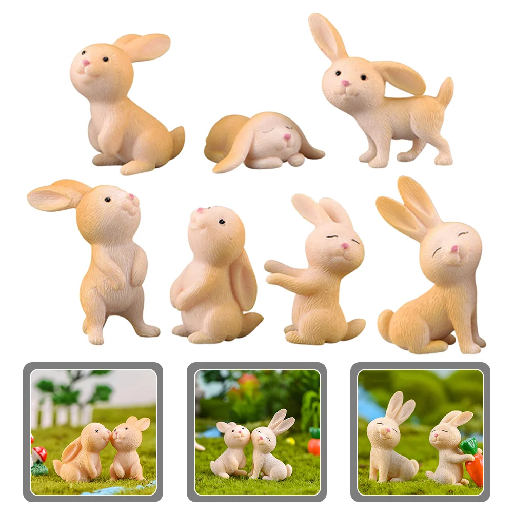 

7Pcs Bunny Rabbit Home Office Desk Home Office Rabbit Decor Decorative Bunny Statues Rabbits Figurines for Landscape Home Decor