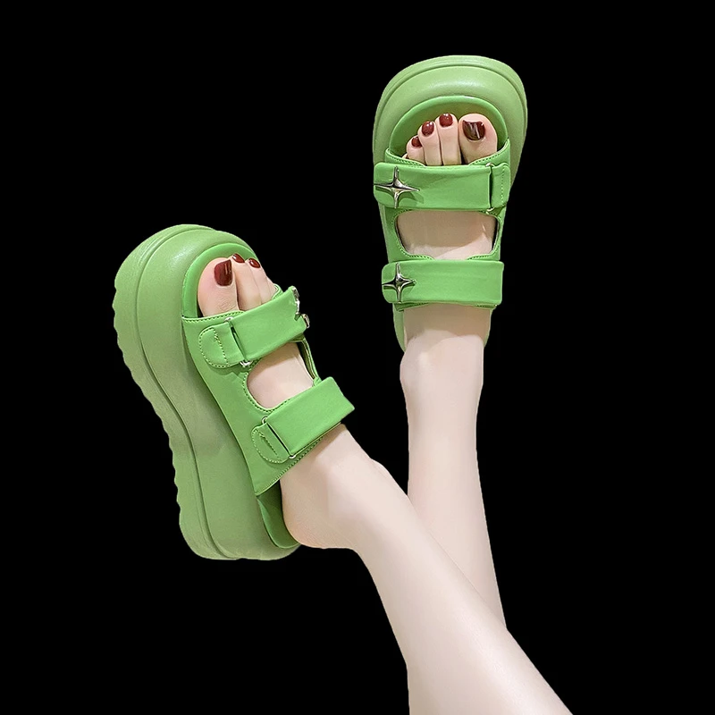 Green High Platform Sandals Women Summer 2023 Thick Bottom Wedge Slippers Woman Fashion Beach Flip Flops Chunky Sandalias Mujer