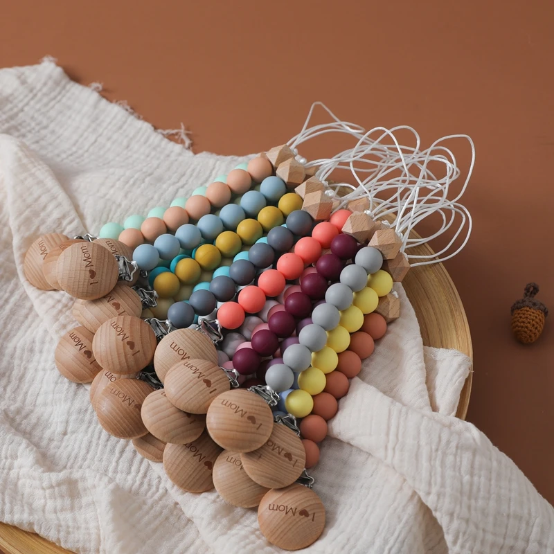 

Силиконовая цепочка-зажим для соски-пустышки, с бусинами