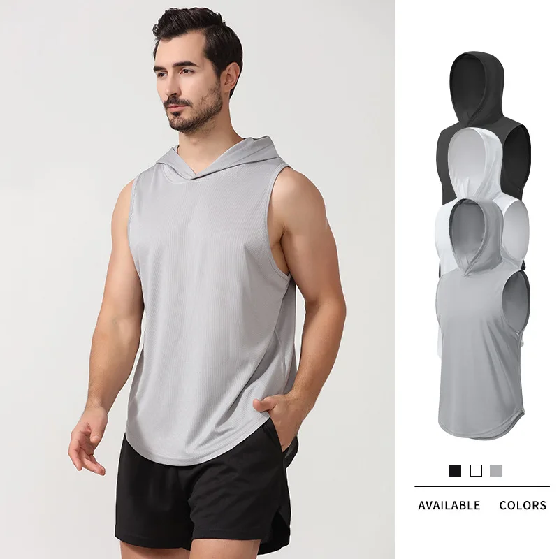 

Men Sports Tank Top Hooded Sleeveless Breathable Vests Loose Tops
