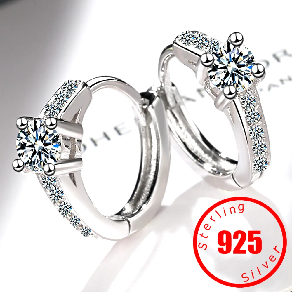 Женские классические серьги-кольца из серебра 925 пробы с фианитом