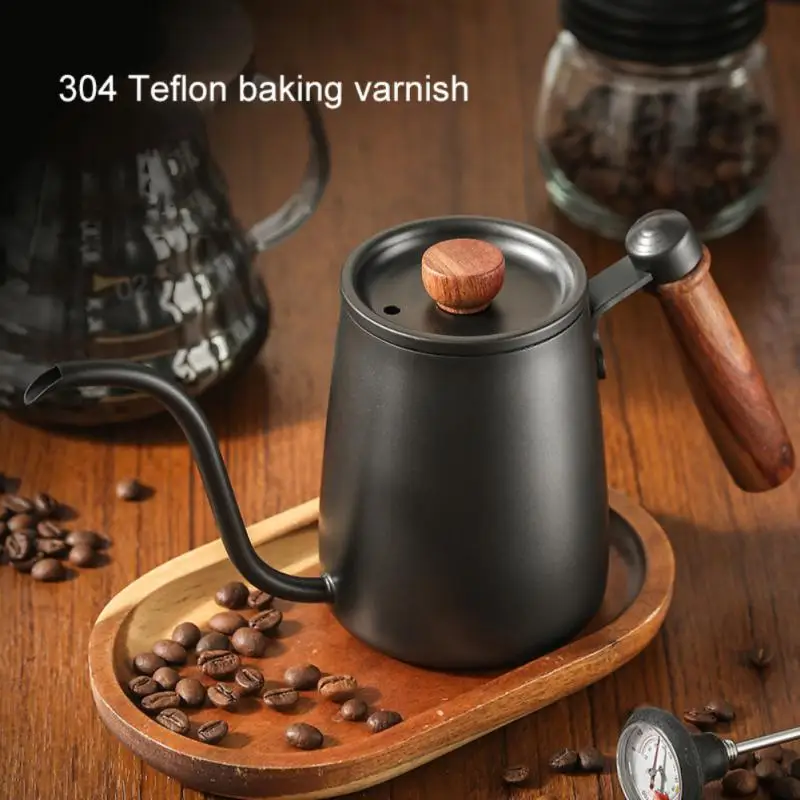 

Swan Neck Thin Mouth Coffee Utensil With Solid Wood Handle Stainless Steel Drip Kettle 600ml Newest Coffee Tea Pot 2023