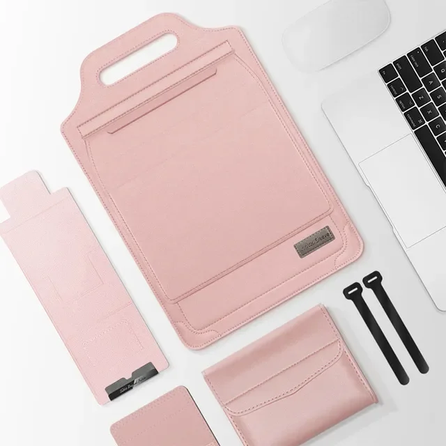 

seeae Holder Case for MacBook Pro Air 16 15.4 13.3 12 11 Bag PU Leather Sleeve Detachable Notebook Cover with Phone Holder