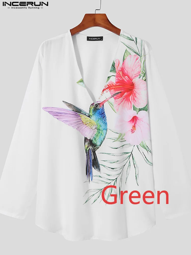 Handsome Men's All-match Butterfly Printing Blouse Vacation Casual Style Male V-Neck Long Sleeve Shirts S-3XL INCERUN Tops 2023