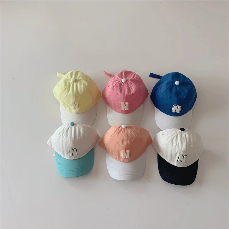 

New Kids Letter Baseball Cap Korean Ins Style Baby Peaked Hat Toddler Boy Girl Summer Simple Children Adjustable Sun Hats Gorras