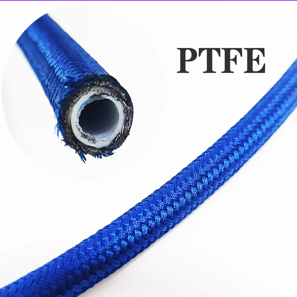 Фото Синий топливный шланг 1 м-10 м, масляный газ, AN4 AN6 AN8 AN10 AN12 AN16 PTFE, нейлоновая оплетка, плетеный тормозной шланг из нержавеющей стали 304 №4