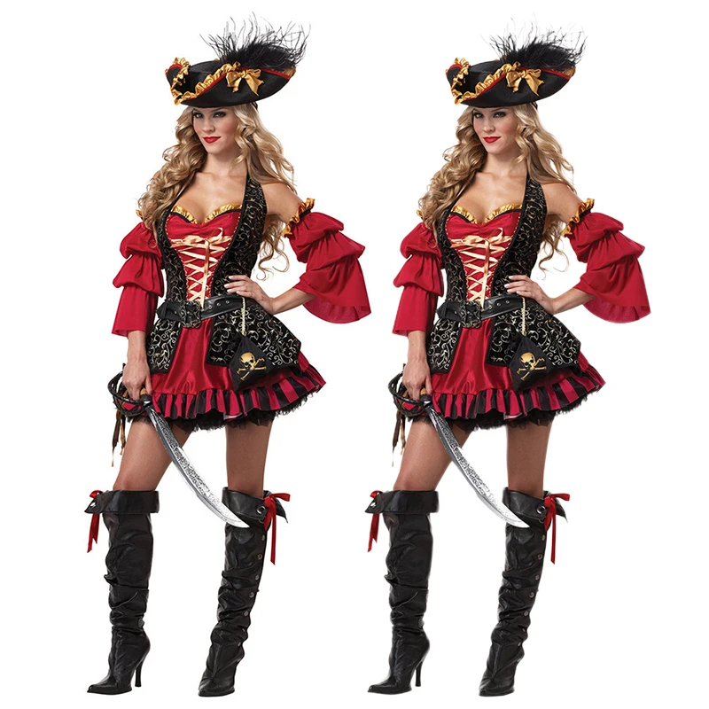 

Women Medoeval Sexy Caribbean Pirates Captain Carnival Pirate Fancy Female Adult Role Halloween Costume Cosplay Gothic Dresses