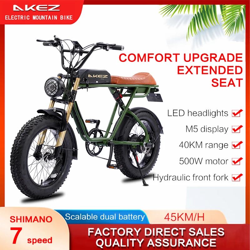 

AKEZ Electric Bicycle 20 Inch Wide Tire Padded 18Ah 3 Modes Smart Blectric Bicycle 48V 750W Snow Off Road Ebike