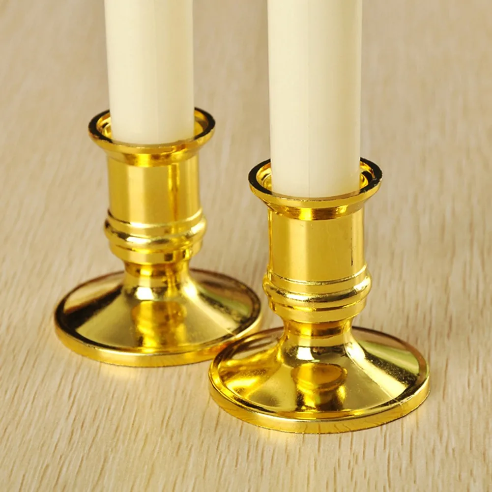 

2pcs Pillar Candle Holders Gold Sliver Traditional Shape Taper Standard Candle Holders Plastic Candlestick Party Dinner Decor